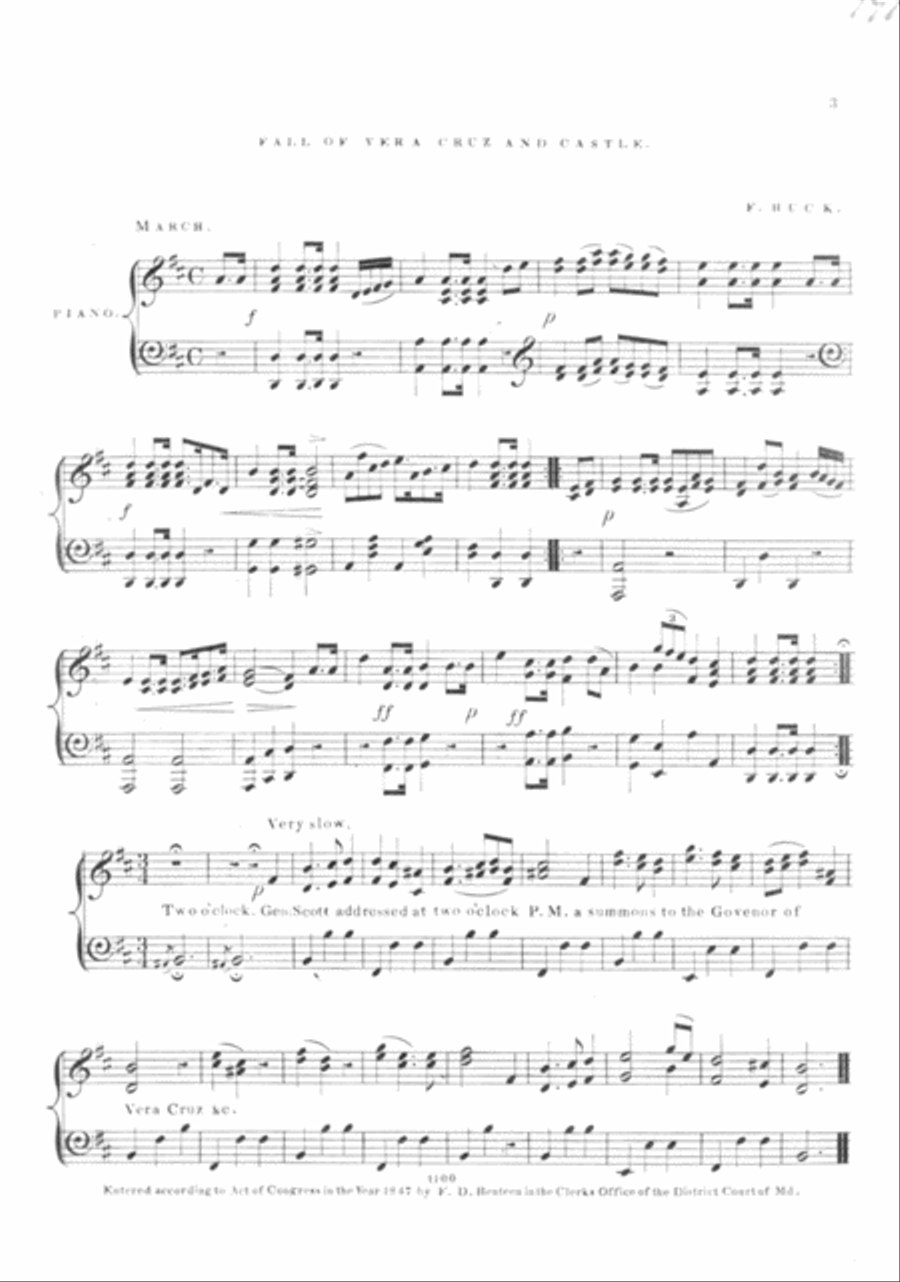 Fall of Vera Cruz And Surrender of the City & Castle of St. Juan D'Ulloa To the American Forces under Major Genl. Scott, 29 March 1847. A Descriptive Piece Piano Solo scores gallery preview page 2