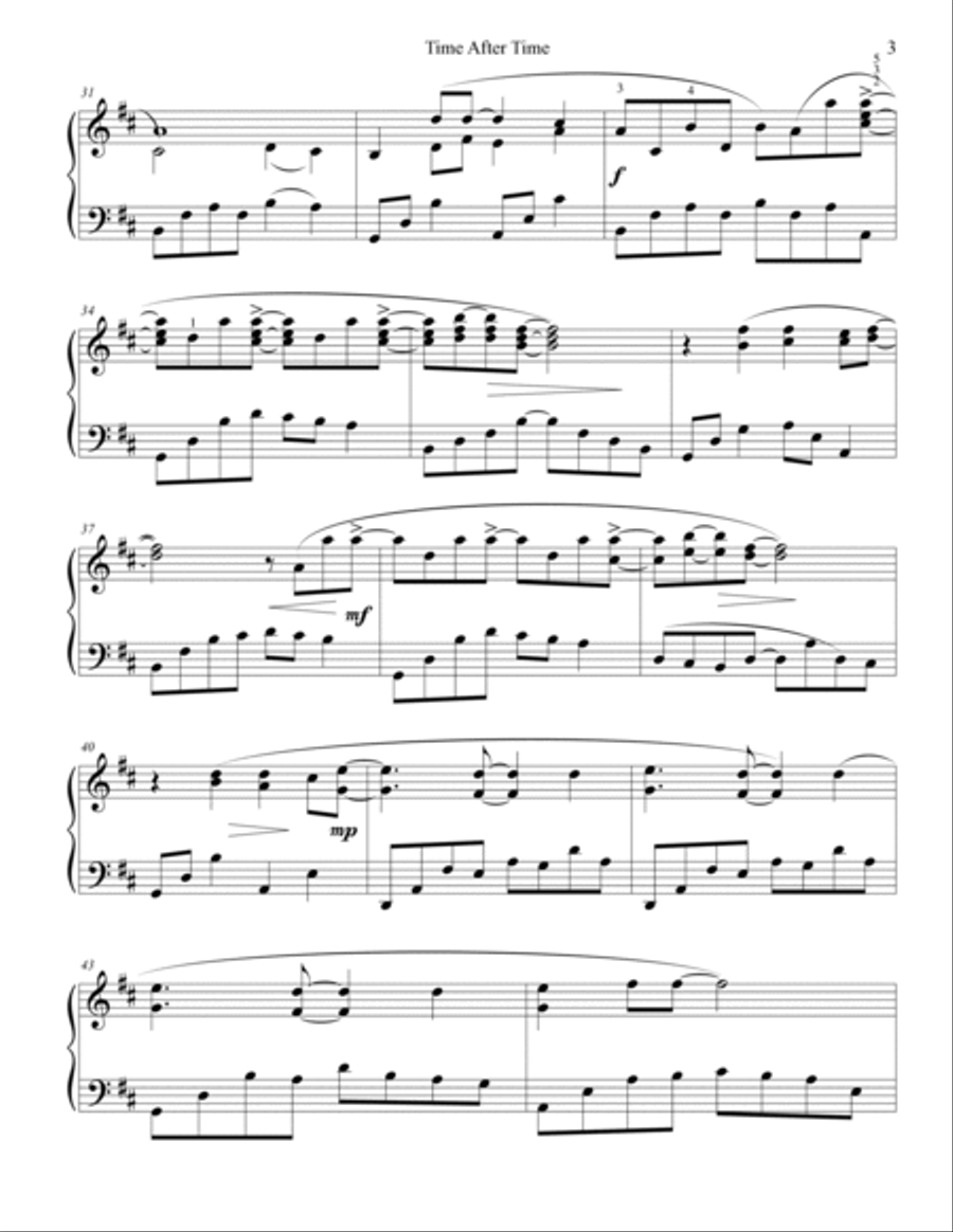 Time After Time Piano Solo scores gallery preview page 4