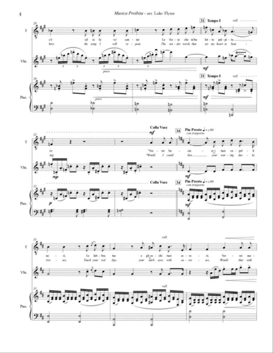 Musica Proibita for Tenor Voice, Violin, Piano Small Ensemble scores gallery preview page 6