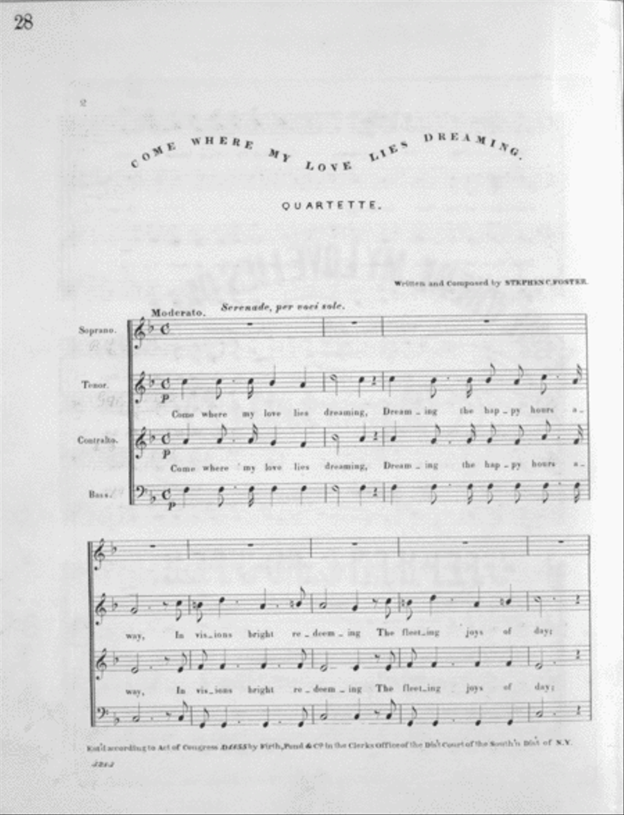 Come Where My Love Lies Dreaming. Quartette 4-Part scores gallery preview page 2