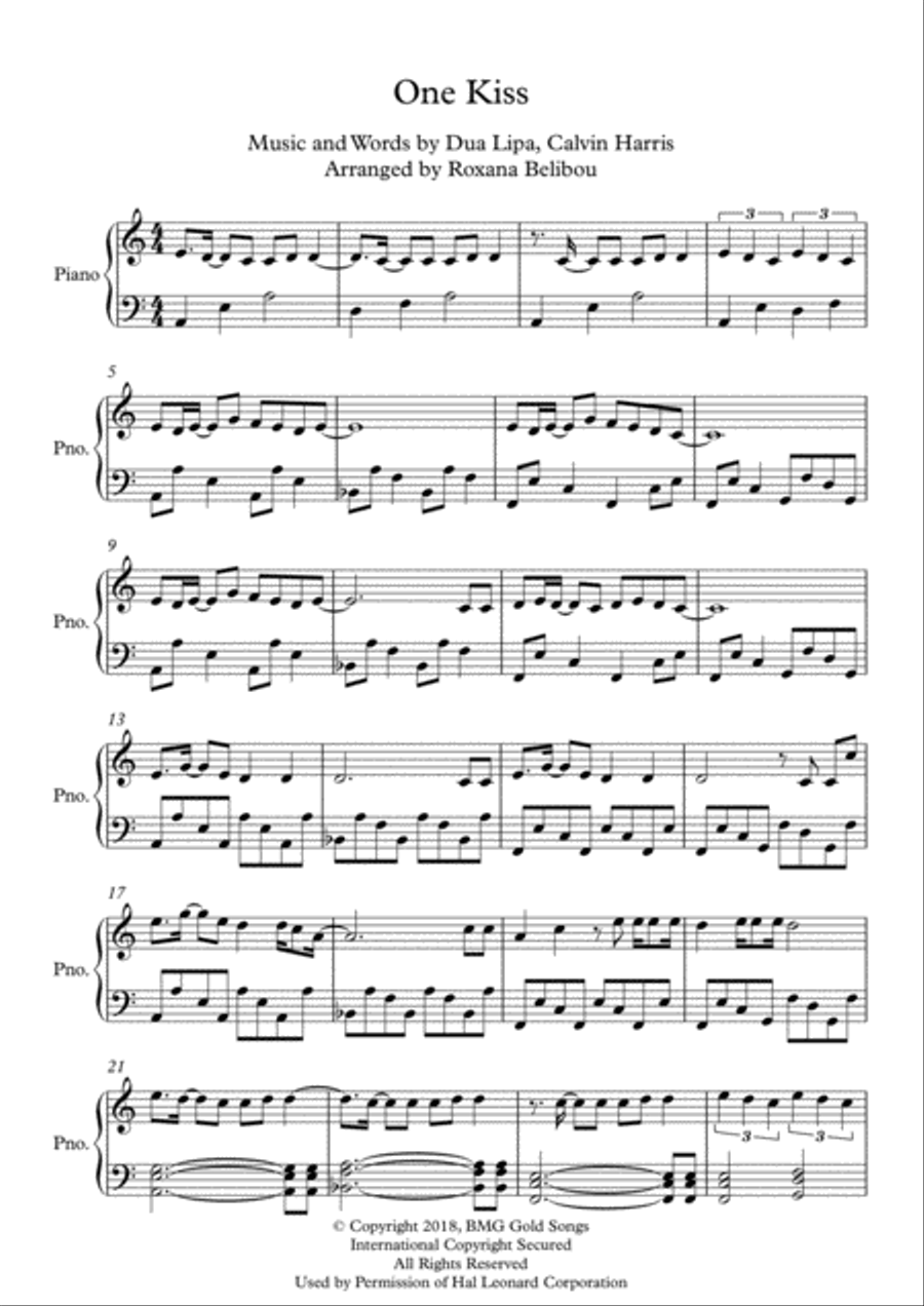 One Kiss Piano Solo scores gallery preview page 1