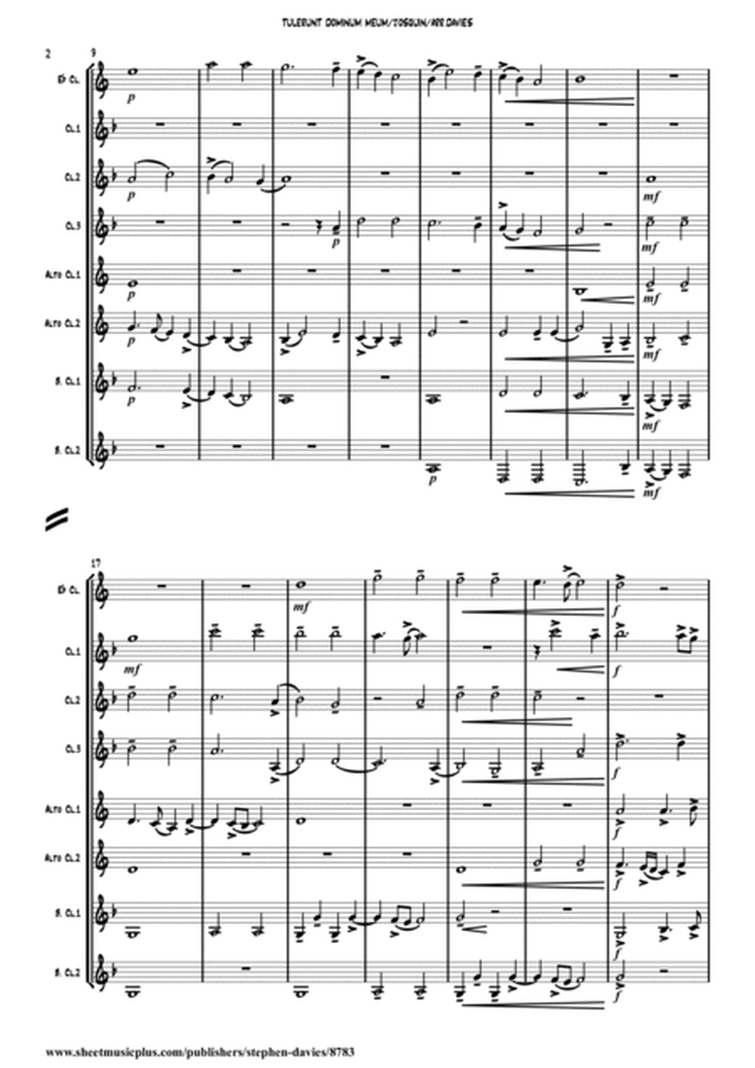 'Tulerunt Dominum Meum' by Josquin Des Prez arranged for Clarinet Octet. image number null