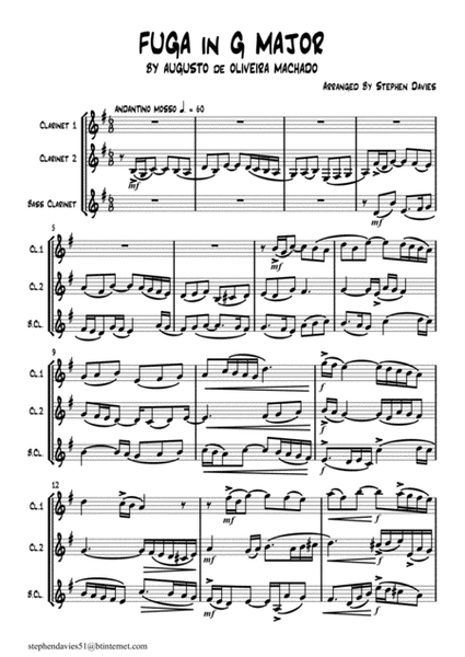 'Fuga in G Major' by Augusto de Oliviera Machado for Clarinet Trio. image number null