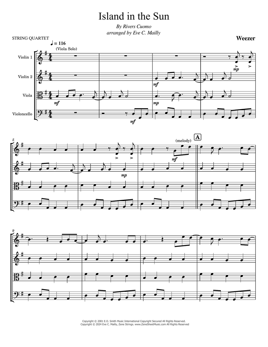 Island In The Sun String Quartet scores gallery preview page 1