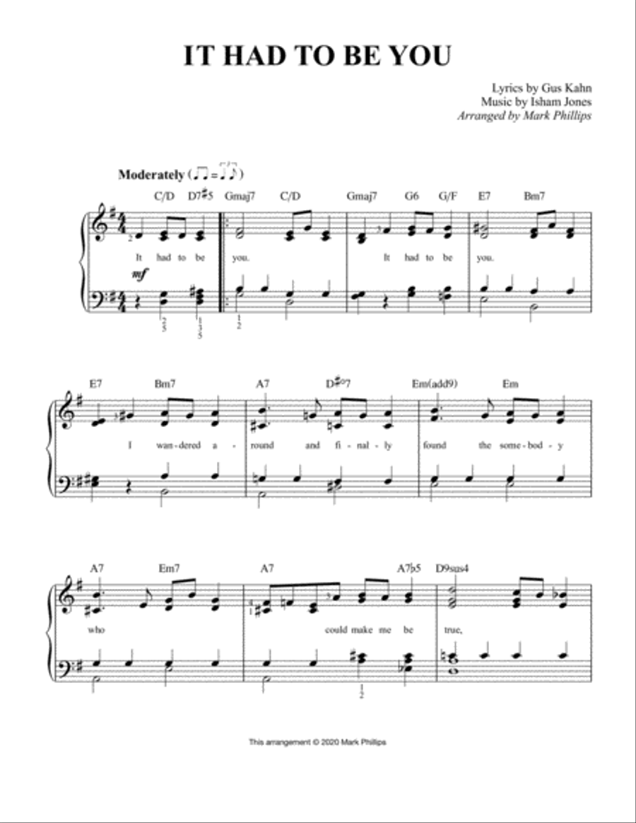 It Had to Be You Easy Piano scores gallery preview page 1