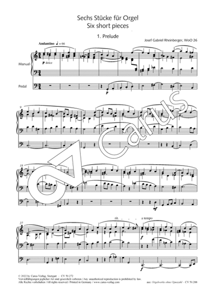 Six short pieces for the organ