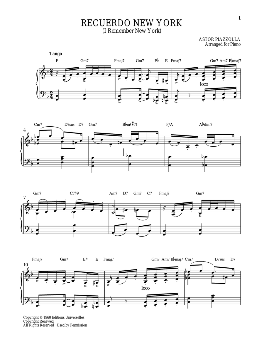 Recuerdo New York Recuerdo New York Piano Solo scores gallery preview page 1