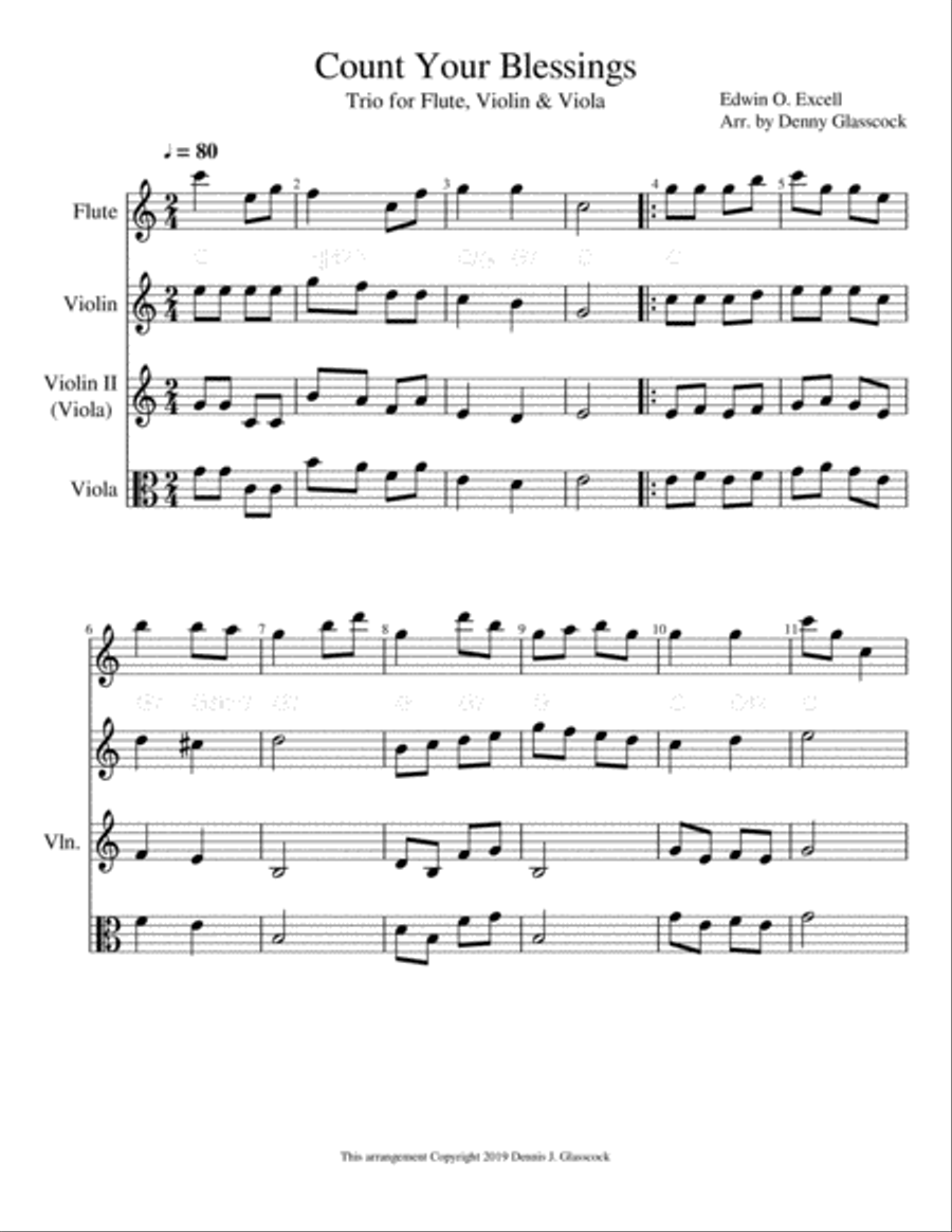 12 Sacred Trios (or Duets) for Flute, Violin & Viola (Violin II) Small Ensemble scores gallery preview page 1