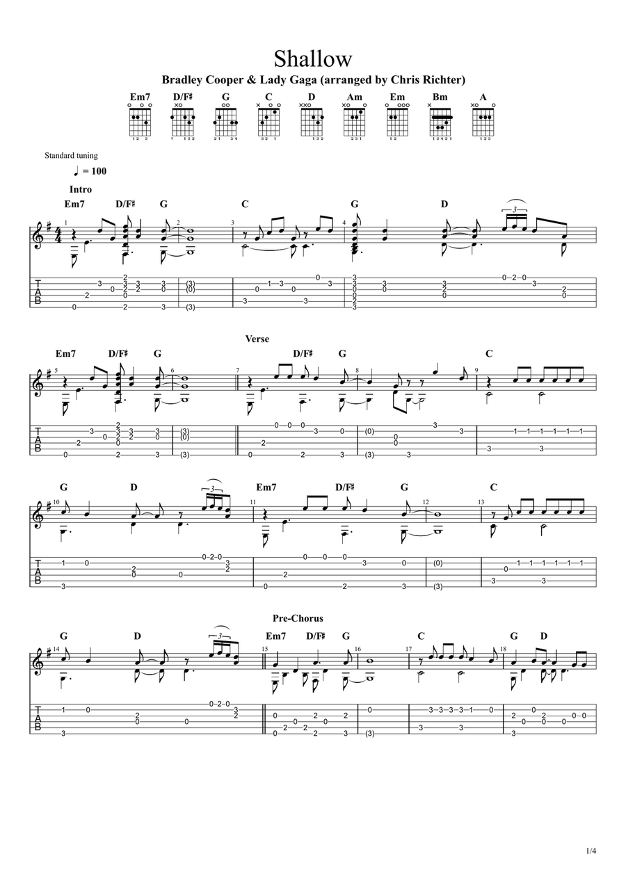 Shallow Acoustic Guitar scores gallery preview page 1