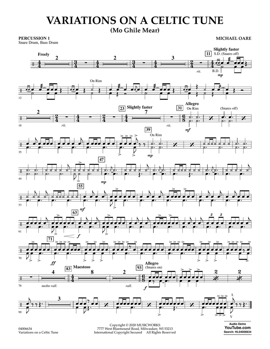Variations on a Celtic Tune (Mo Ghile Mear) - Percussion 1 Concert Band scores gallery preview page 1