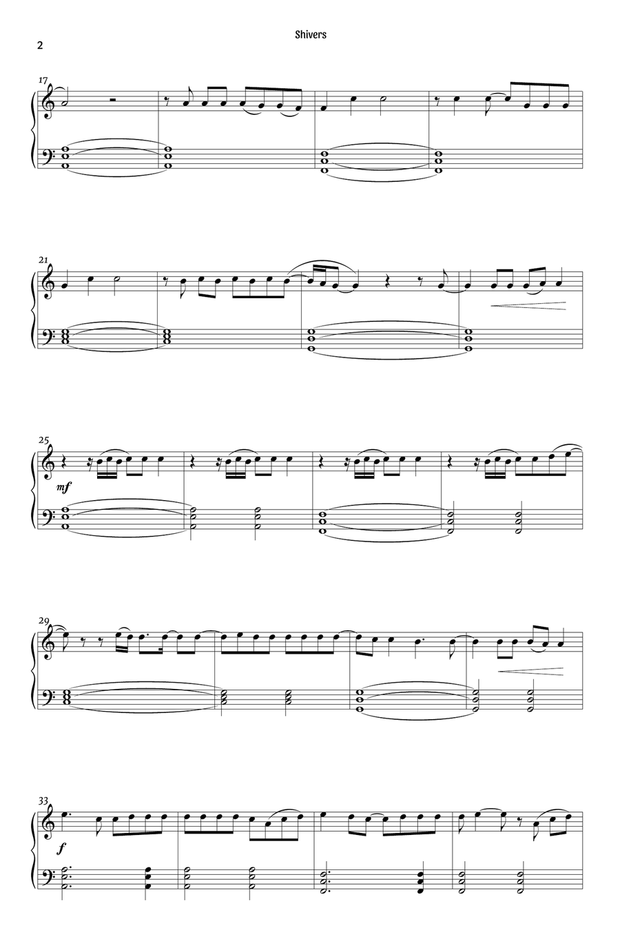 Shivers Easy Piano scores gallery preview page 2