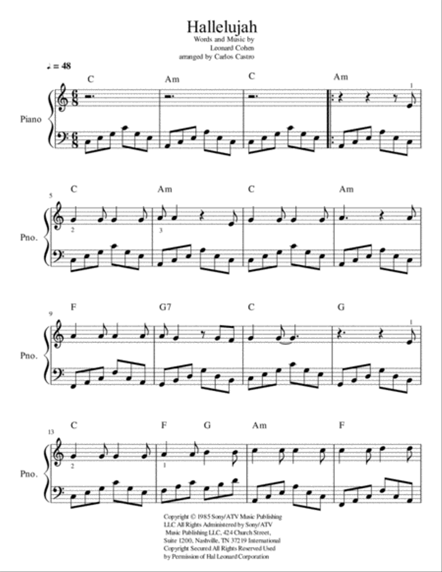 Hallelujah Piano Solo scores gallery preview page 1