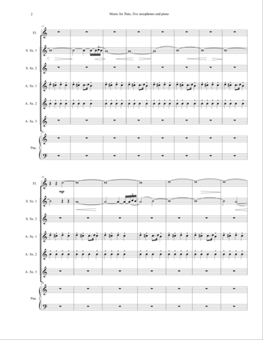 Music for flute, five saxophones and piano Small Ensemble scores gallery preview page 2