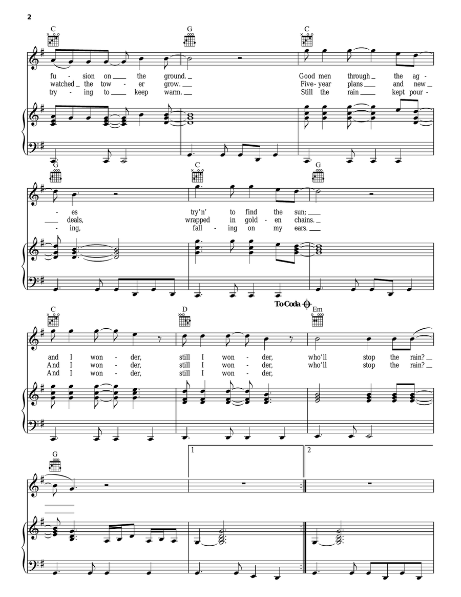 Who'll Stop The Rain Who'll Stop The Rain Piano, Vocal, Guitar scores gallery preview page 2