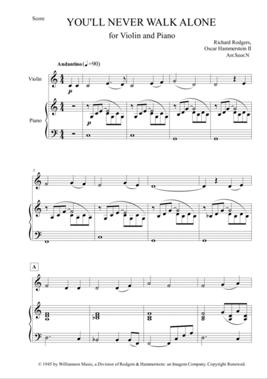 You'll Never Walk Alone Violin Solo scores gallery preview page 2
