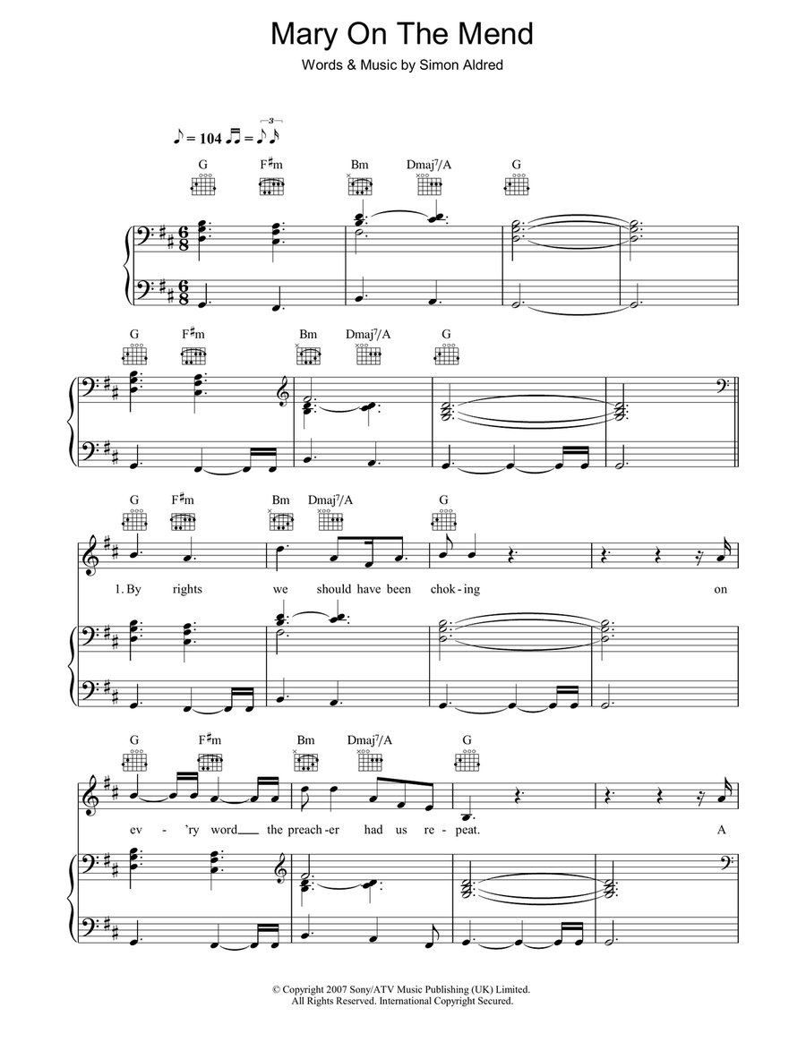 Mary On The Mend Piano, Vocal, Guitar scores gallery preview page 1