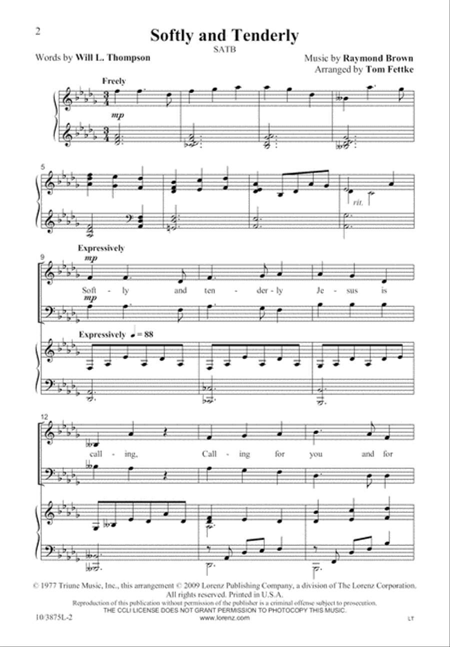 Softly and Tenderly 4-Part scores gallery preview page 3
