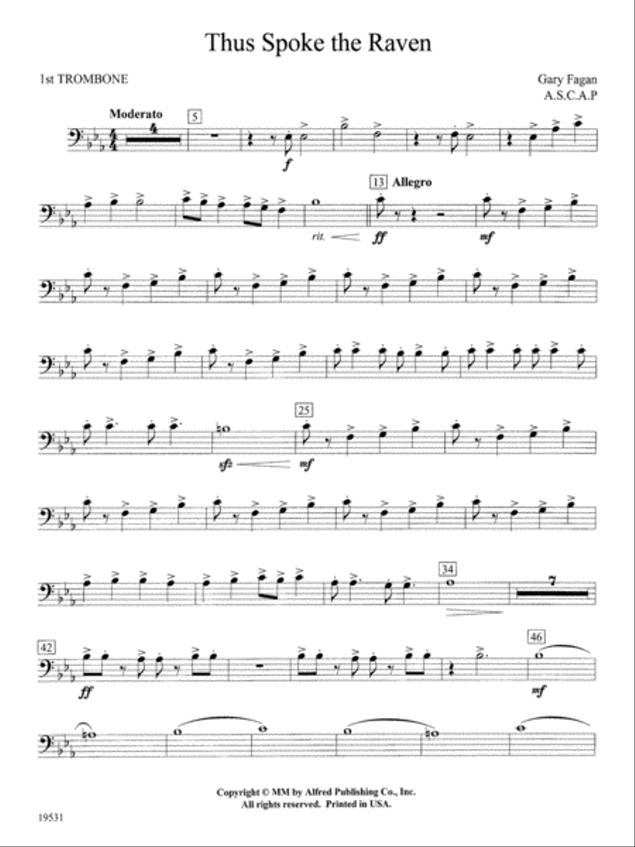Thus Spoke the Raven: 1st Trombone Concert Band scores gallery preview page 1