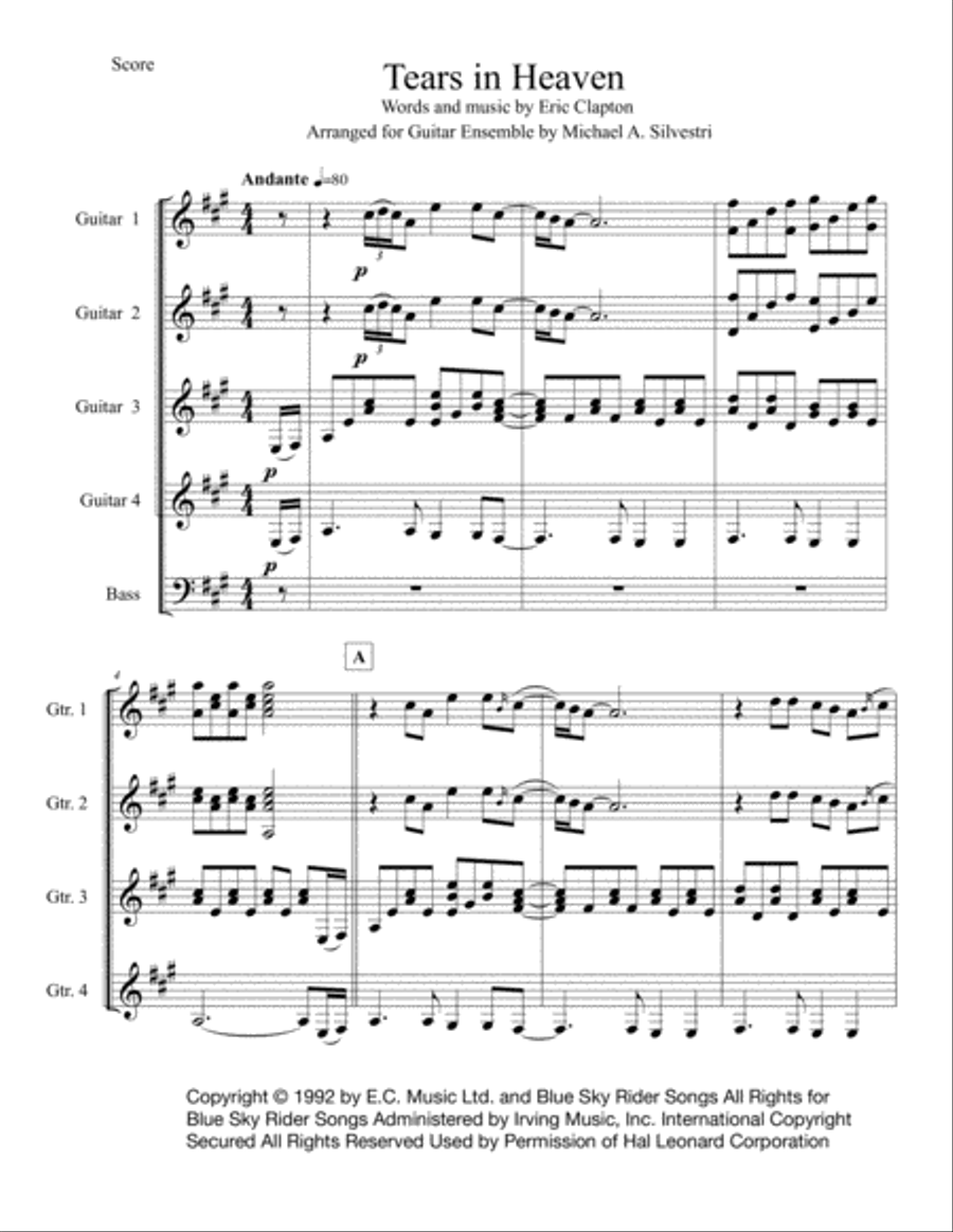 Tears In Heaven Guitar Ensemble scores gallery preview page 2