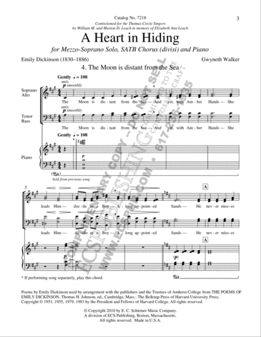 A Heart in Hiding: 4. The Moon is distant from the Sea 4-Part scores gallery preview page 3