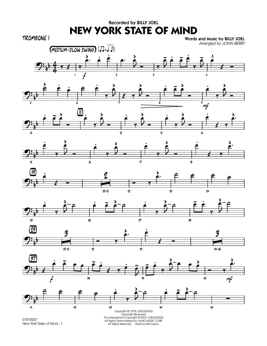 New York State Of Mind - Trombone 1 Jazz Ensemble scores gallery preview page 1