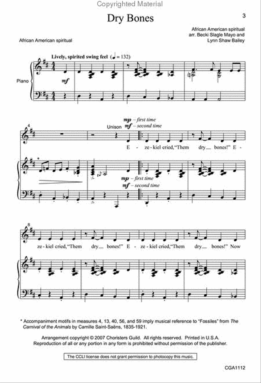 Dry Bones Dry Bones Unison Choir scores gallery preview page 3