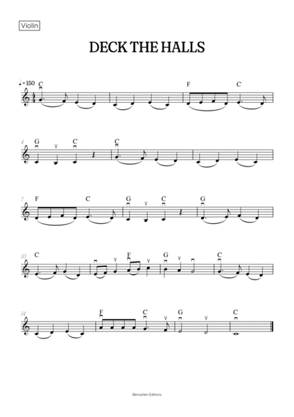 Deck the Halls for violin and viola duet • super easy Christmas song sheet music [chords & bowings] image number null