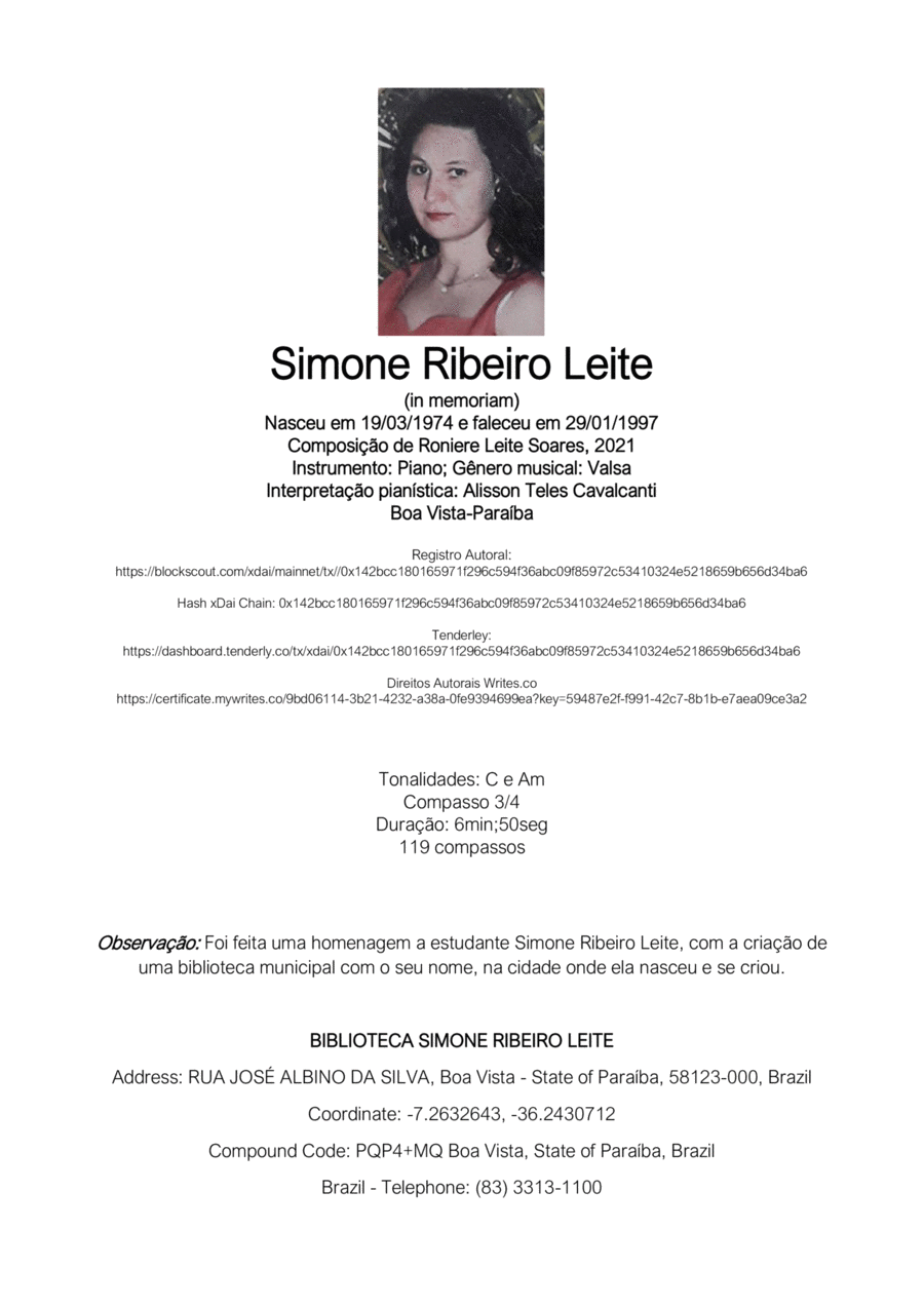 Simone Ribeiro Leite Simone Ribeiro Leite Easy Piano scores gallery preview page 1