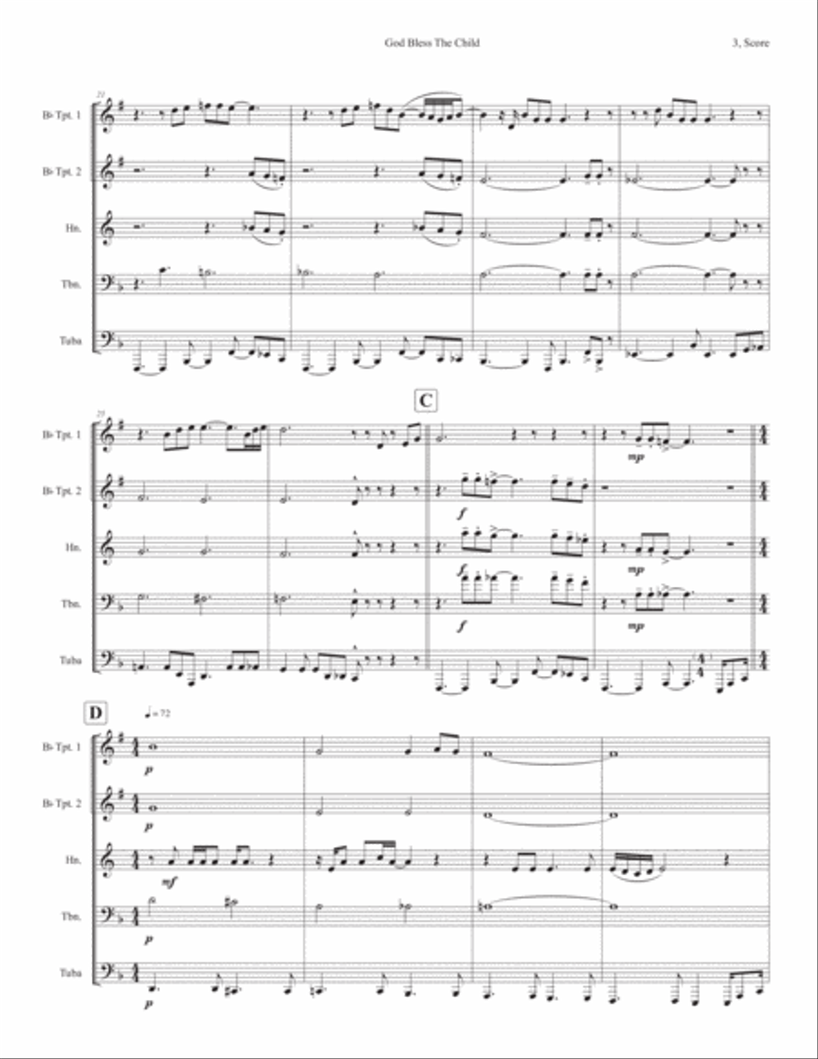 God Bless' The Child Horn scores gallery preview page 3