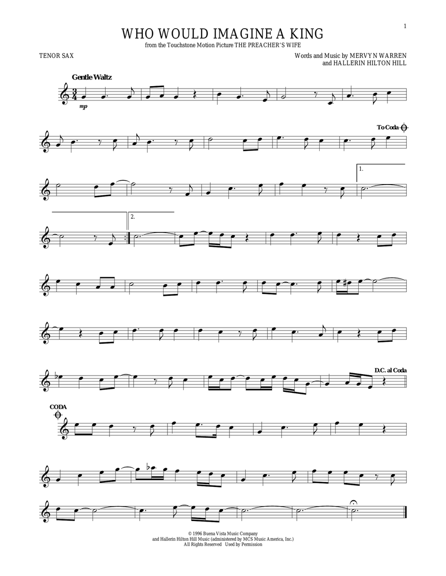 Who Would Imagine A King Who Would Imagine A King Tenor Saxophone scores gallery preview page 1