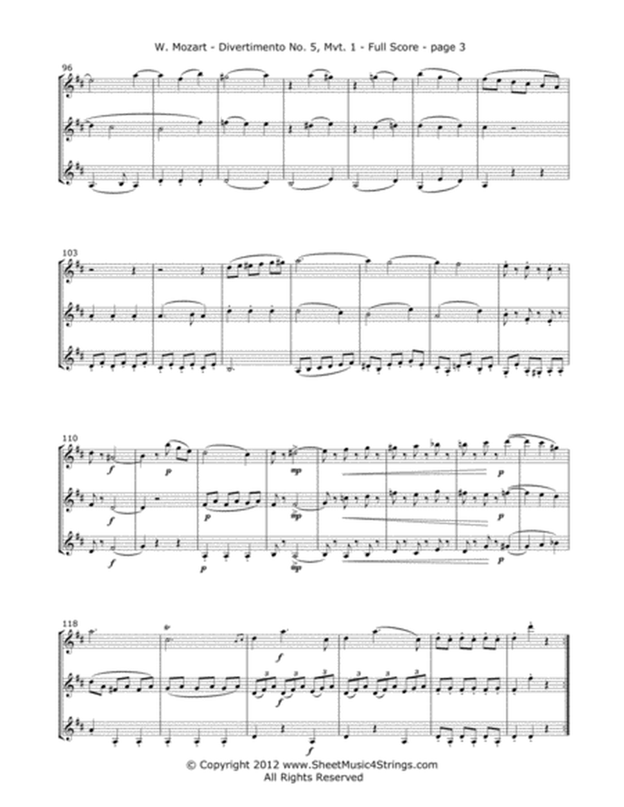 Mozart, W. - Divertimento No. 5 (Mvt. 1) for Three Violins image number null