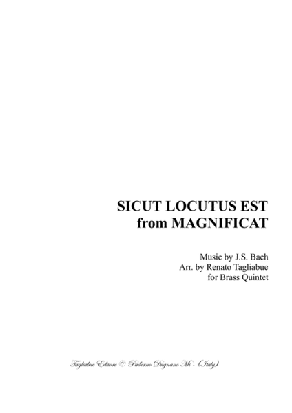 SICUT LOCUTUS EST from MAGNIFICAT - BWV 243 - Arr. for Brass Quintet image number null