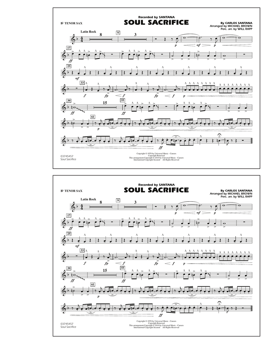 Soul Sacrifice - Bb Tenor Sax Marching Band scores gallery preview page 1