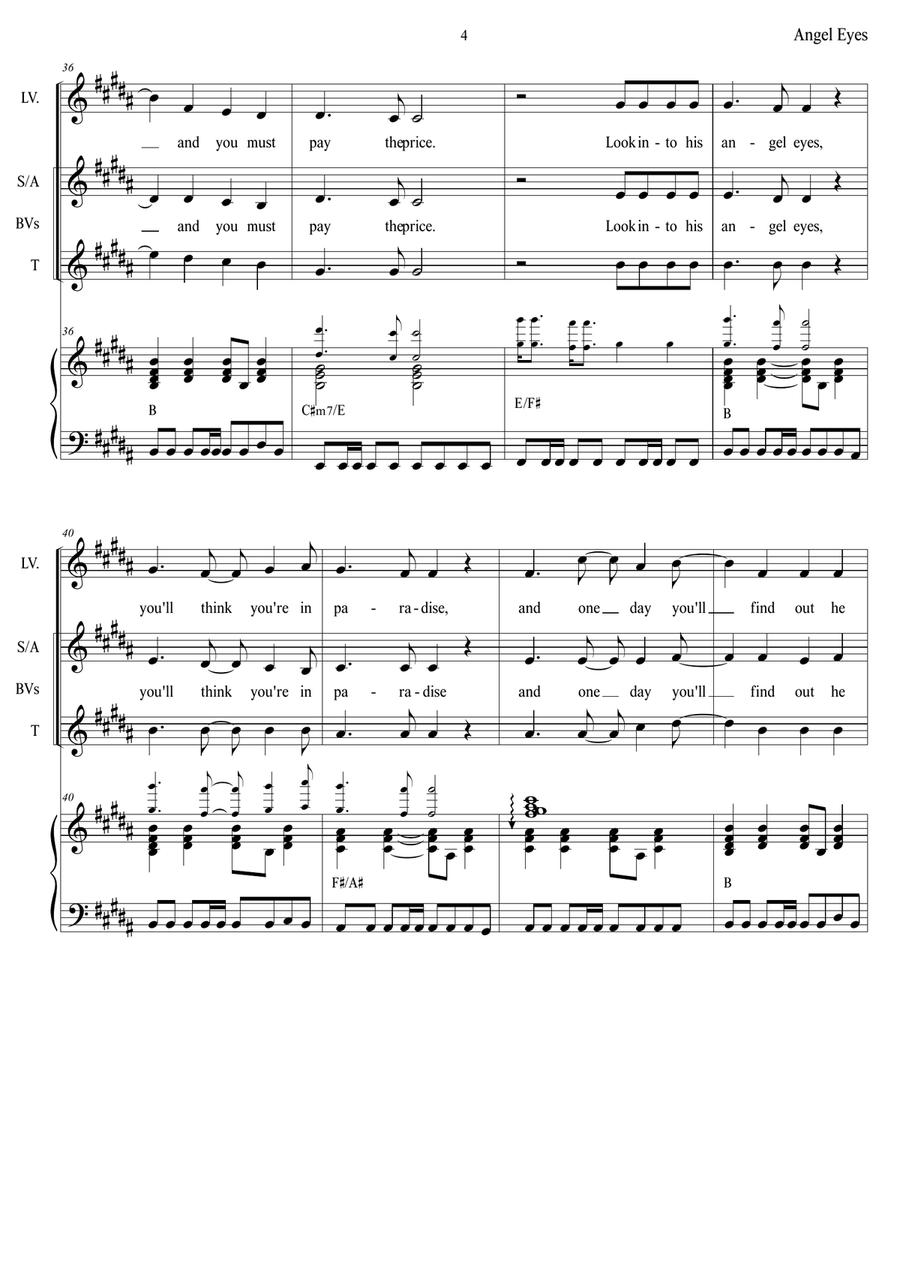 Angel Eyes Piano, Vocal scores gallery preview page 4