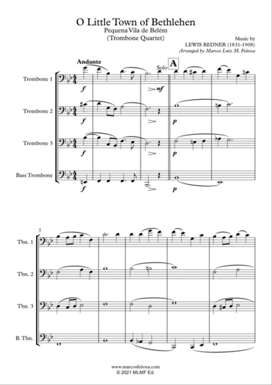 O Little Town of Bethlehem - Trombone Quartet Trombone Quartet scores gallery preview page 3