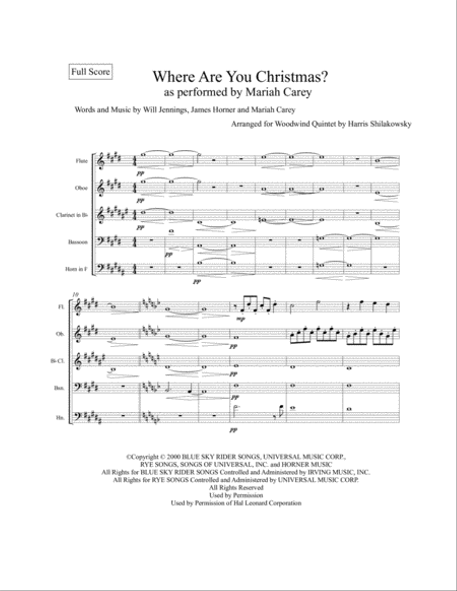 Where Are You Christmas? Woodwind Quintet scores gallery preview page 1