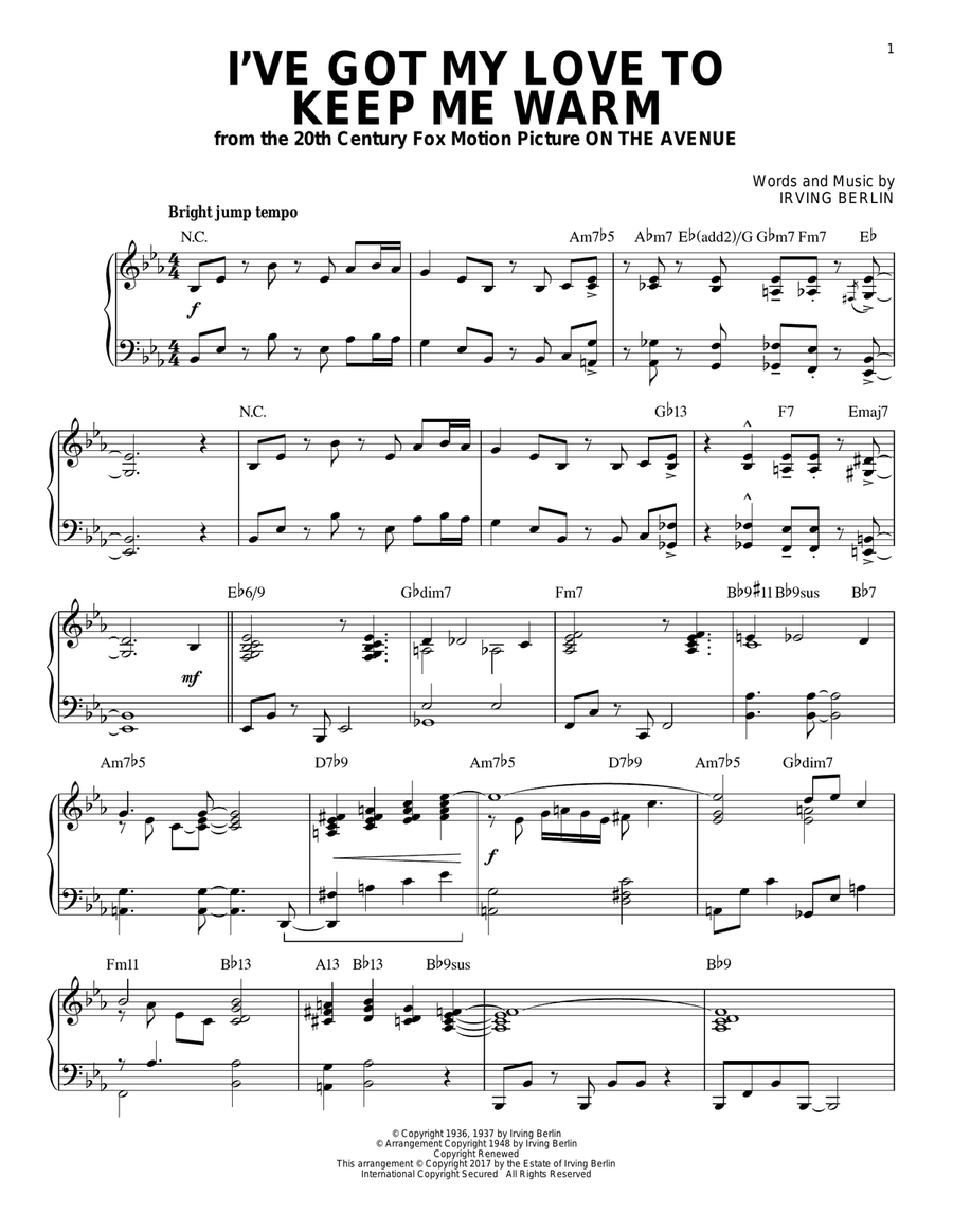 I've Got My Love To Keep Me Warm [Jazz version] Piano Solo scores gallery preview page 1