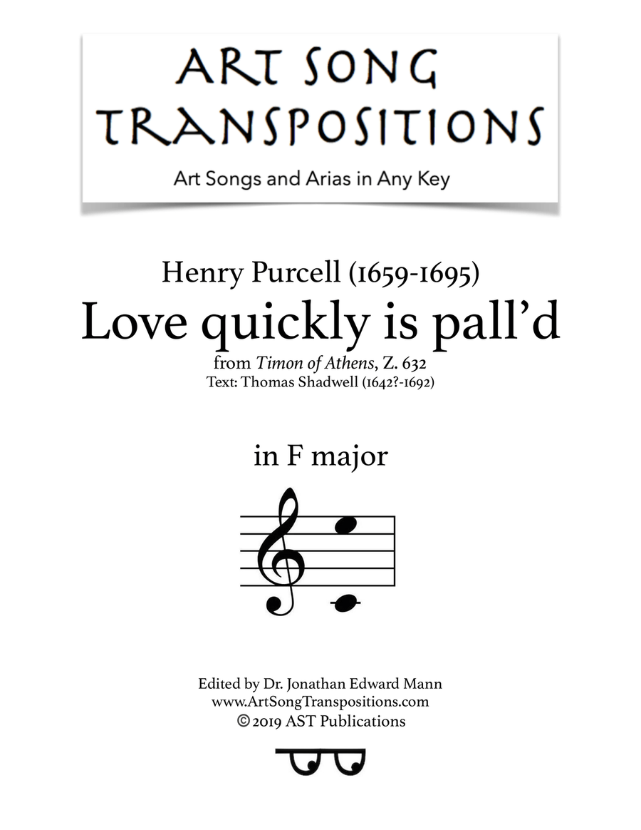 PURCELL: Love quickly is pall'd (transposed to F major) Voice scores gallery preview page 1