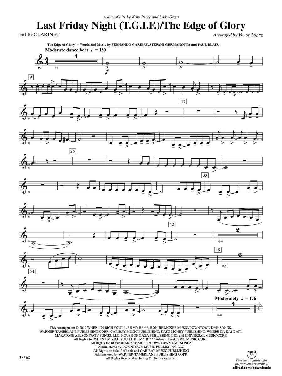 Last Friday Night (T.G.I.F) / The Edge of Glory: 3rd B-flat Clarinet