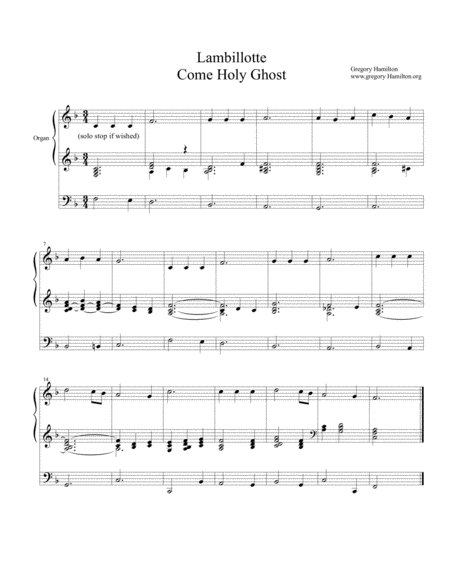 Come Holy Ghost - Lambillotte - Alternate Harmonization image number null