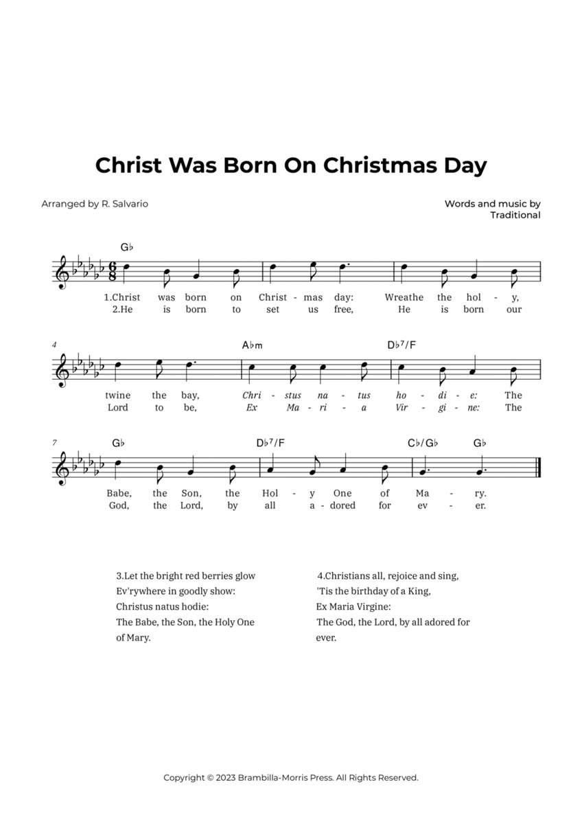 Christ Was Born On Christmas Day (Key of G-Flat Major) image number null