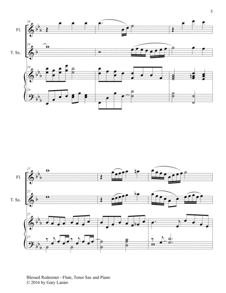 BLESSED REDEEMER (Trio – Flute, Tenor Sax & Piano with Score/Parts) image number null