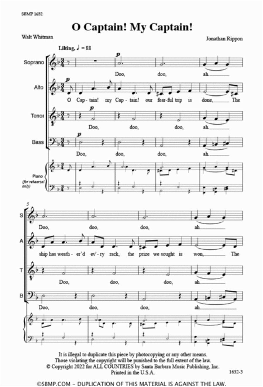 O Captain! My Captain! 4-Part scores gallery preview page 2