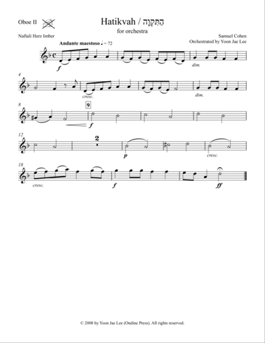 Hatikvah (Israeli National Anthem) for Orchestra (arr. Lee), Set of Parts Full Orchestra scores gallery preview page 4