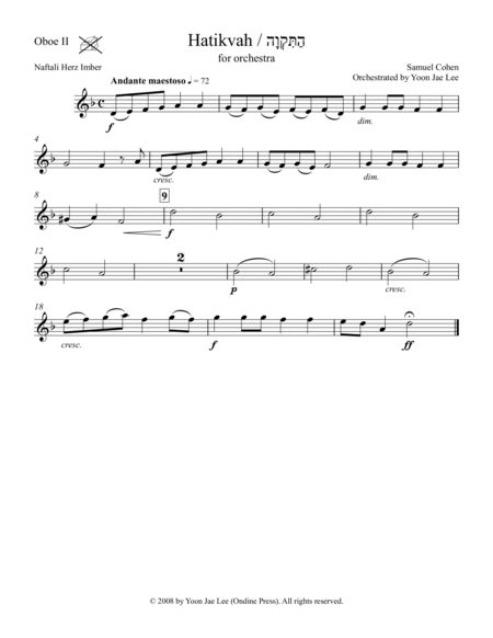 Hatikvah (Israeli National Anthem) for Orchestra (arr. Lee), Set of Parts image number null