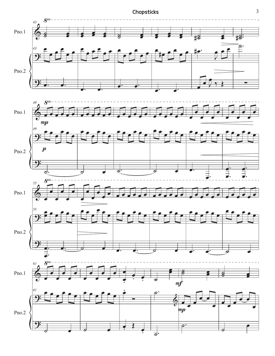Chopsticks (Piano Duet) Piano Duet scores gallery preview page 3