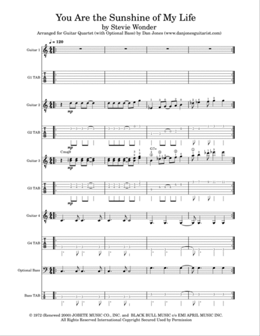 You Are The Sunshine Of My Life Guitar Ensemble scores gallery preview page 2