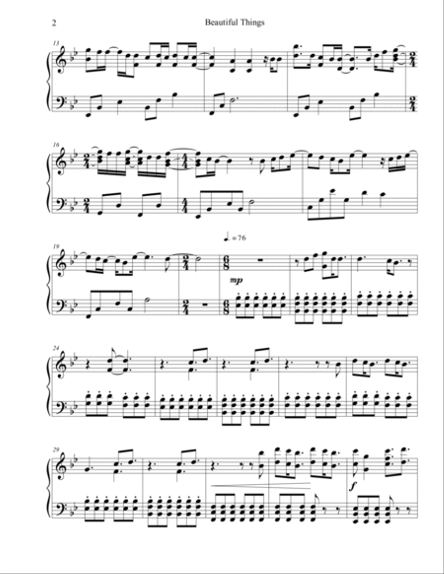 Beautiful Things Piano Solo scores gallery preview page 2