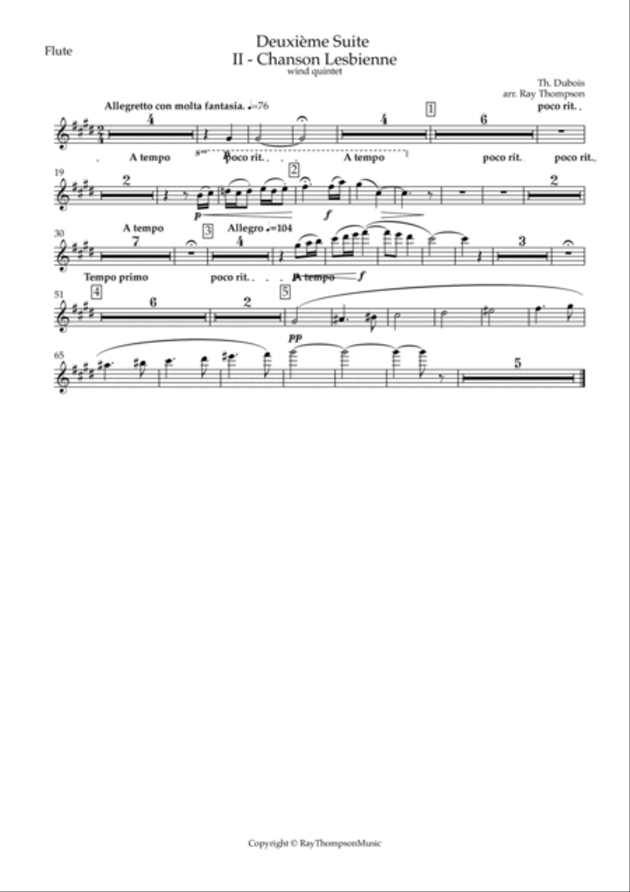 Dubois: Deuxième Suite pour Instruments à vent (2nd Suite-Winds) II.Chanson Lesbienne - wind quintet Woodwind Quintet scores gallery preview page 3