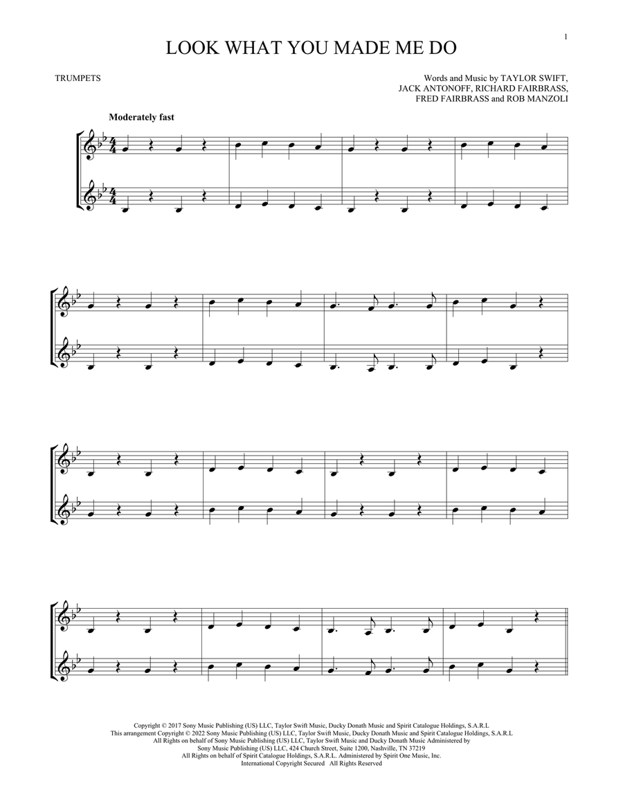 Look What You Made Me Do Trumpet Duet scores gallery preview page 1